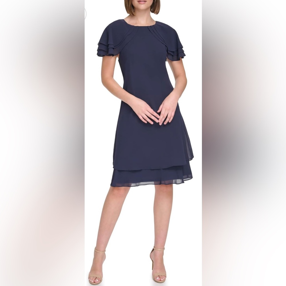 Jessica Howard Midnight Blue‎ Flutter Sleeve Sheath Dress size 10